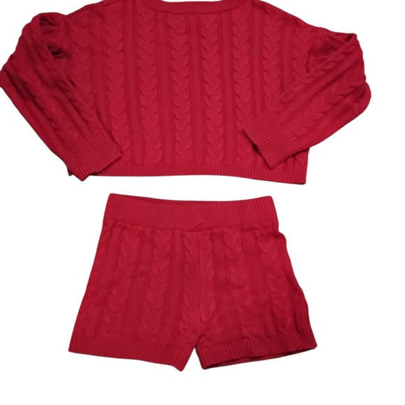 SHEIN Vibrant Red Cable Knit Marching Set Womens Small Casual Comfy Loungewear - Picture 2 of 5